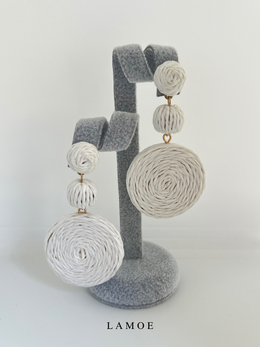 Boho White Rattan Earrings