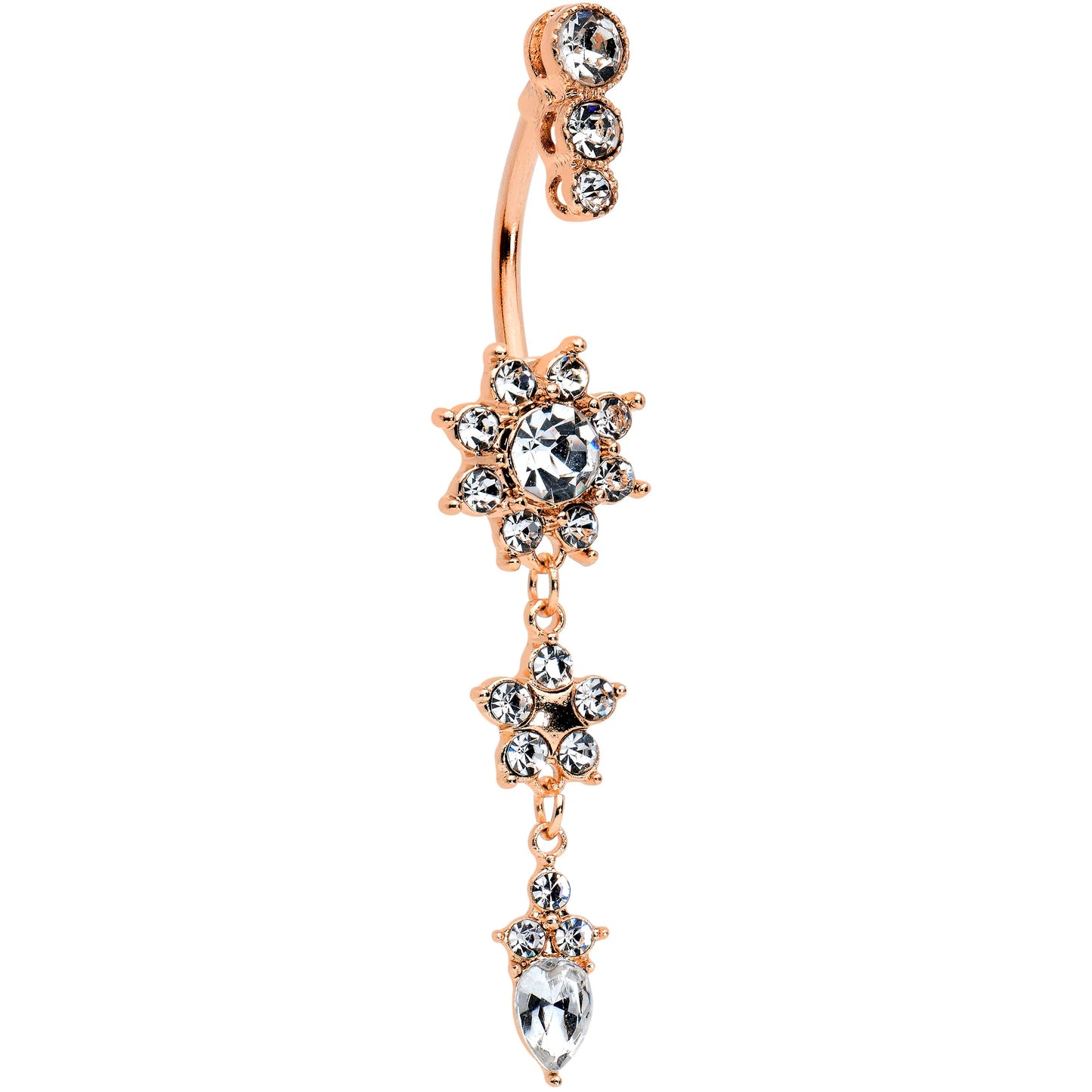 Rhinestone Triple Flower Belly Ring