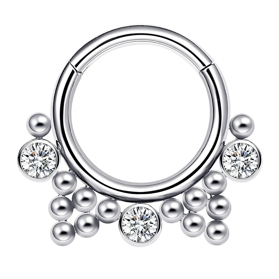 Silver 925 3 Stones Zircon Daith/ Septum Ear Piercing