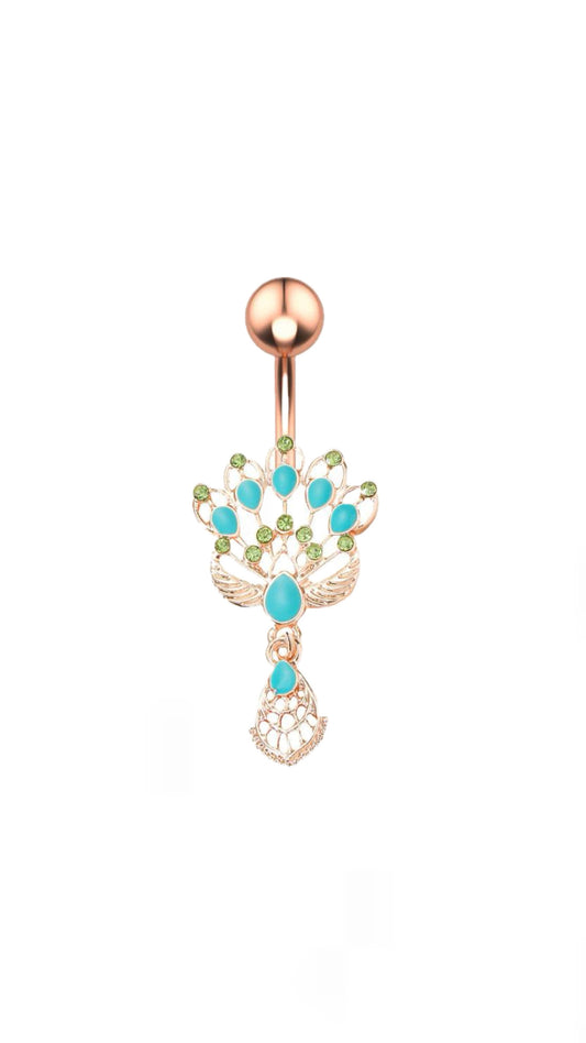 Rhinestone & Peacock Decor Navel Belly Ring
