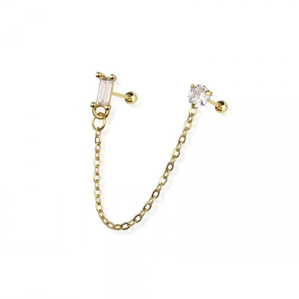 Stainless Steel Chain Stud/Rectangle Ear Piercing