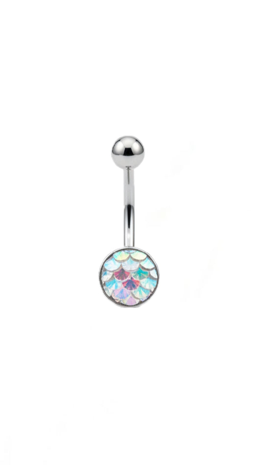 Silver Flat Fish Scale Belly Ring