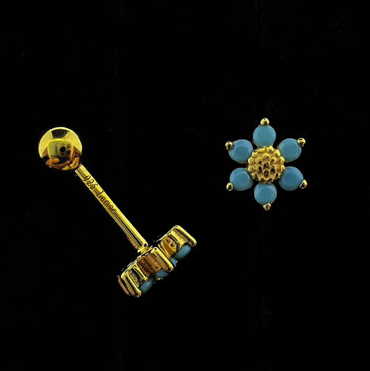 Blue Flower Stud Ear Piercing