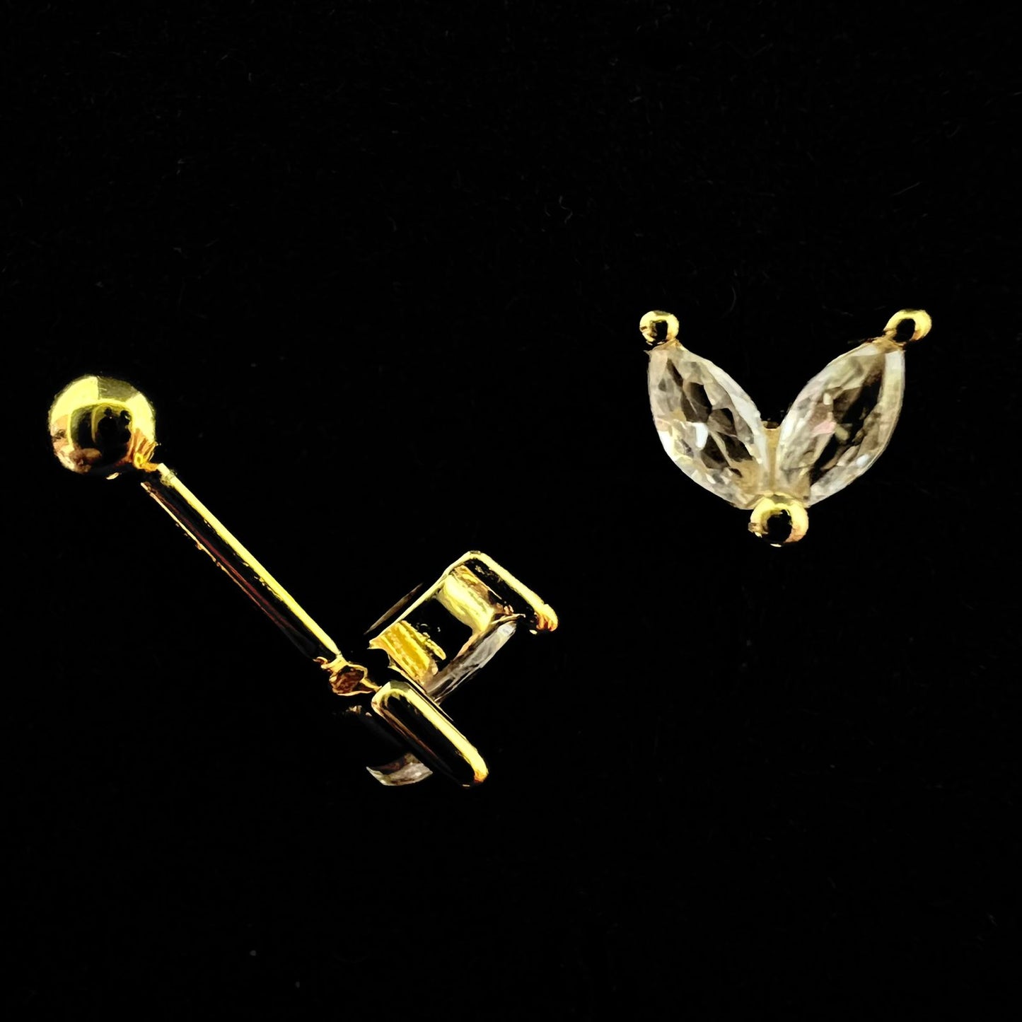 Silver 925 2 Stones Wings Stud Ear Piercing