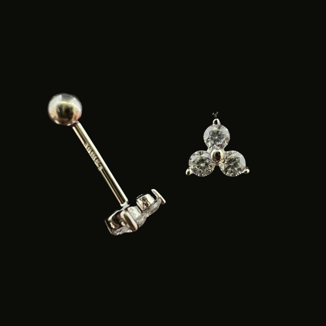 Silver 925 3 Stones Stud Ear Piercing