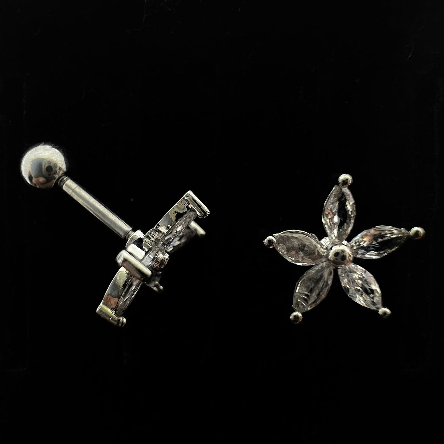 Stainless Steel Silver Transparent Flower Ear Piercing