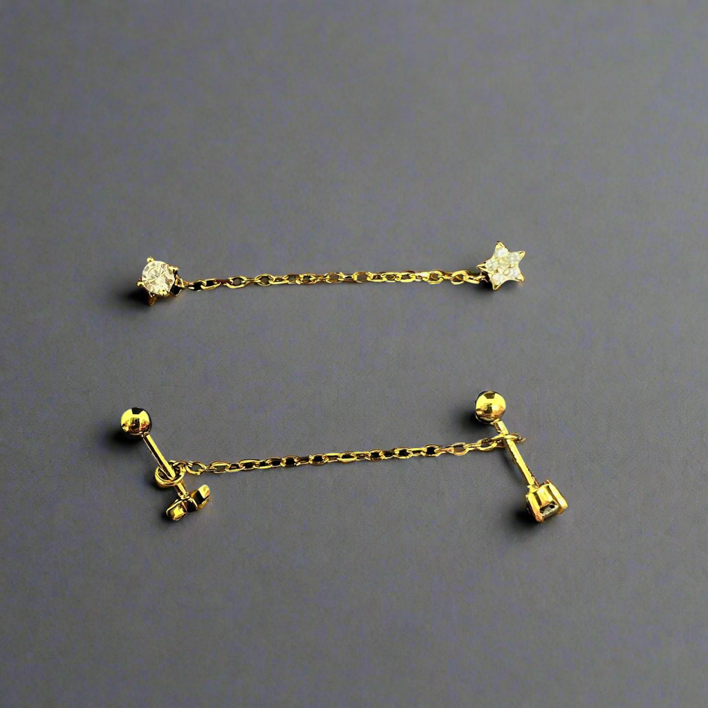 Single Star Stud Chain Ear Piercing