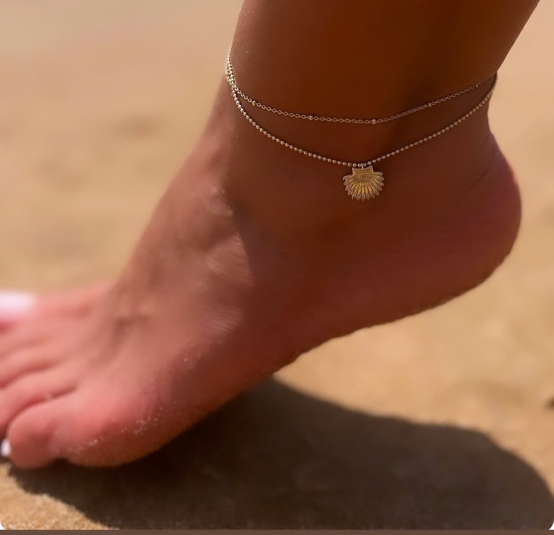 Silver 925 Gold Plated Double Shell Anklet