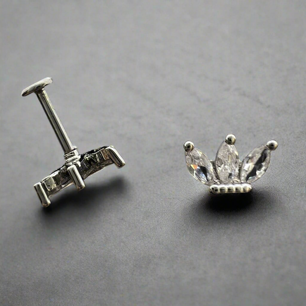 Stainless Steel Crown 3 Stones Ear Piercing (Model 1)