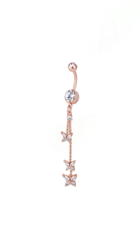 Rhinestone Long Butterfly Belly Piercing
