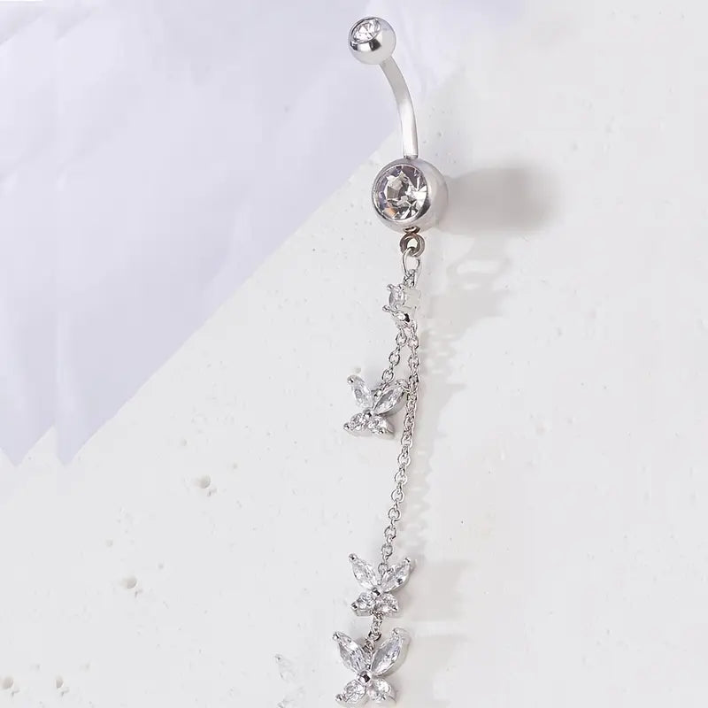 Rhinestone Long Butterfly Belly Piercing