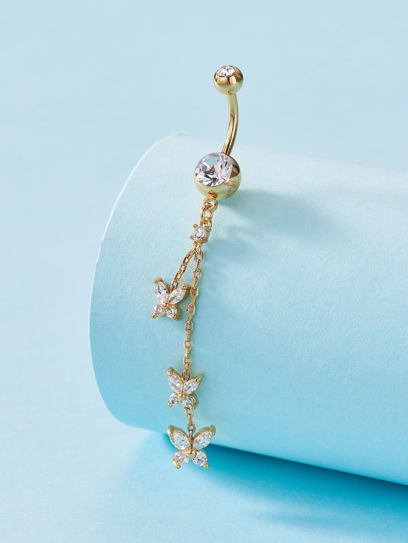 Rhinestone Long Butterfly Belly Piercing