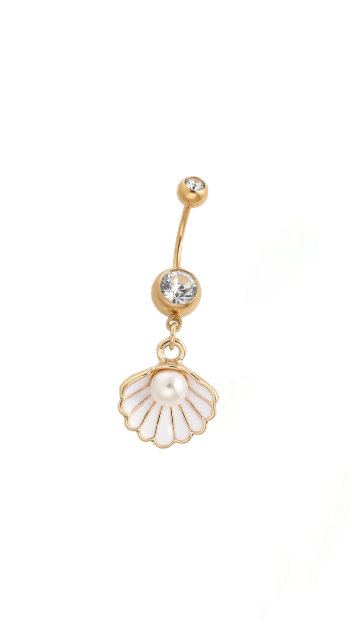 Rhinestone & Pearl Shell Decor Navel Belly Ring