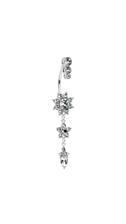 Rhinestone Triple Flower Belly Ring