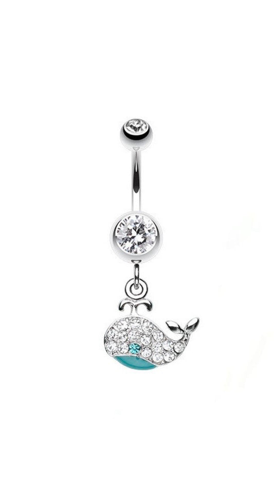 Rhinestone Whale Charm Navel Belly Ring