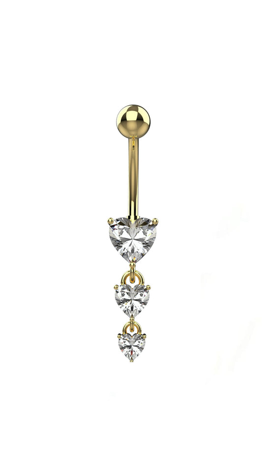 Triple Heart Rhinestone Decor Navel Belly Ring