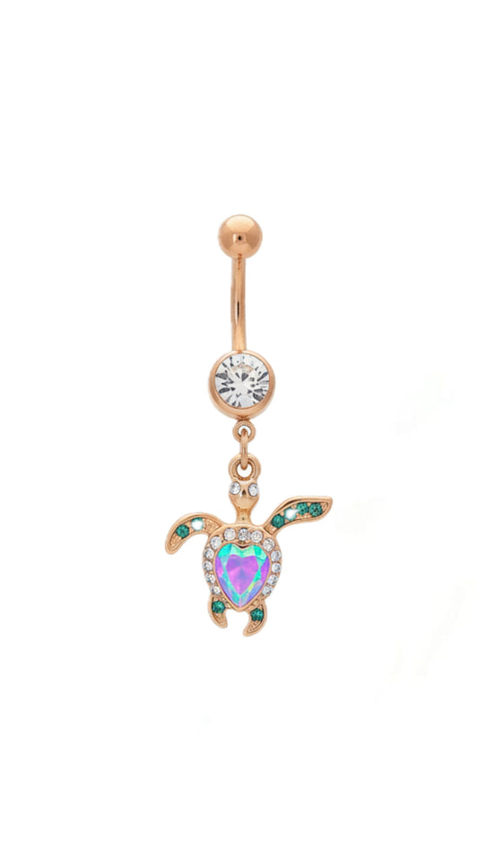 Rhinestone Decor Turtle Charm Navel Belly Ring