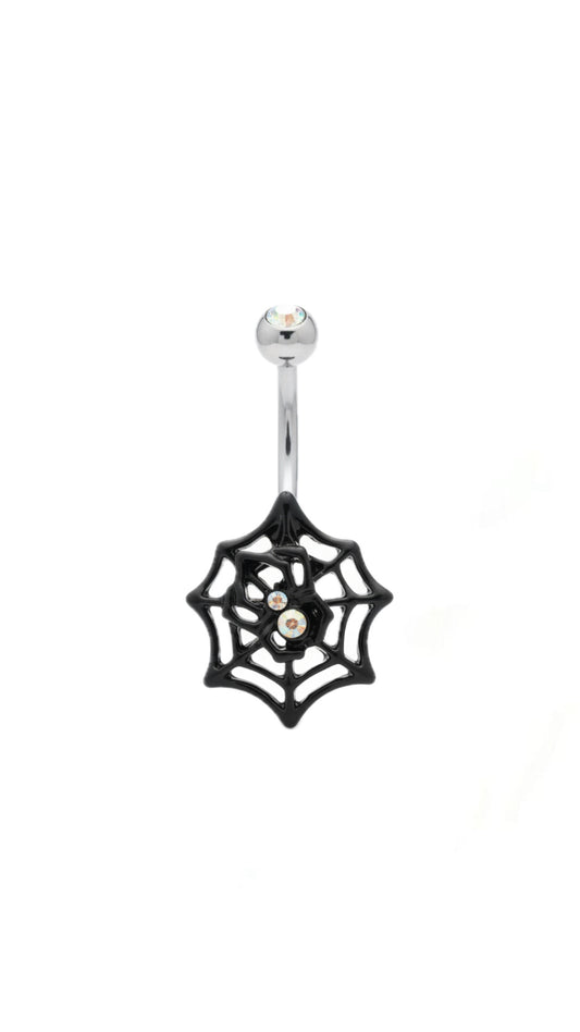 Rhinestone & Spider Web Navel Belly Piercing