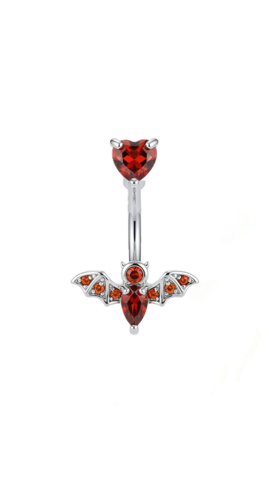 Cubic Zirconia Heart & Bat Navel Belly Piercing