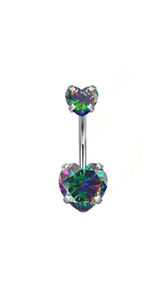 Double Heart Multicolor Belly Piercing