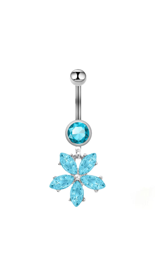 Rhinestone Turquoise Flower Belly Piercing