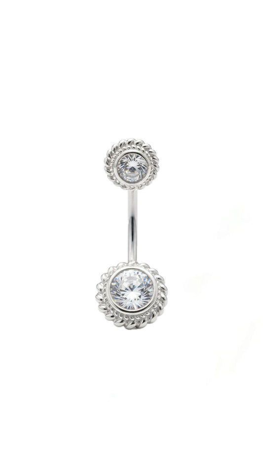 Double Round Silver Belly Piercing