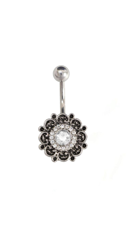 Black Flower Decor Belly Piercing