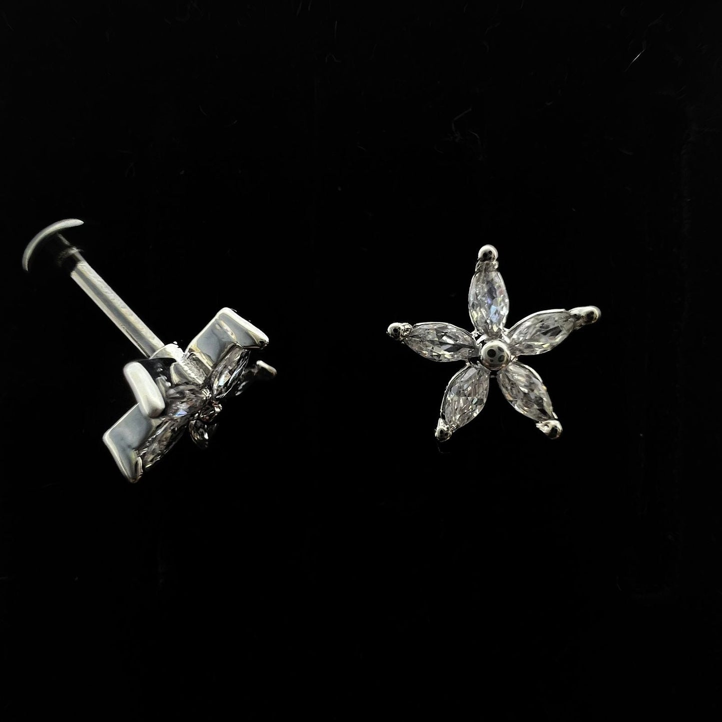 Stainless Steel Silver Transparent Flower Ear Piercing