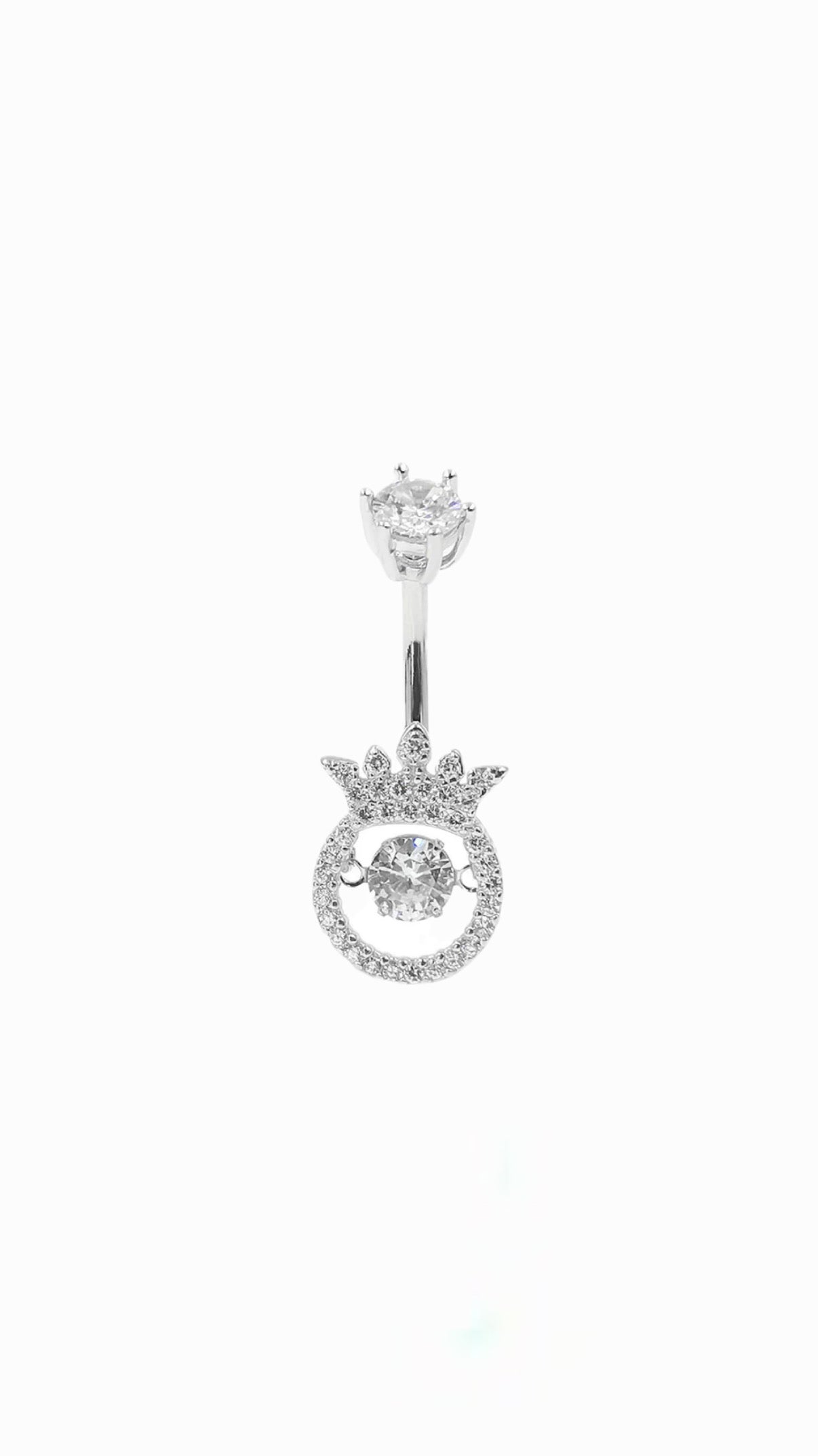 14G Silver 925 Crown Belly Piercing
