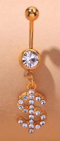 Rhinestone Dollar Charm Navel Belly Ring