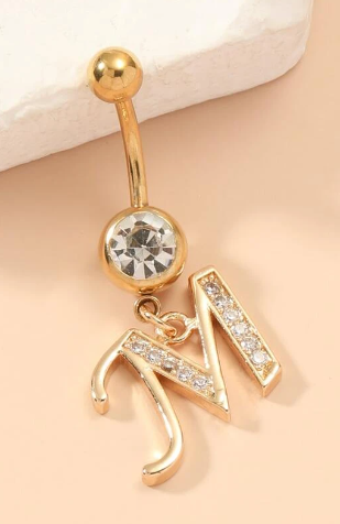 Zircon Letter Charm Navel Belly Ring