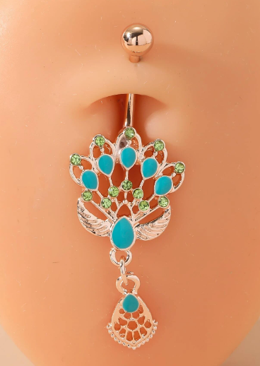 Rhinestone & Peacock Decor Navel Belly Ring