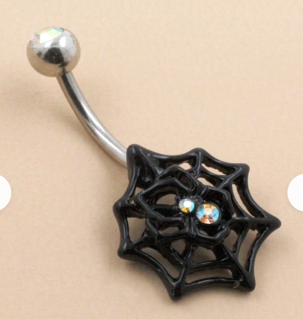 Rhinestone & Spider Web Decor Navel Belly Ring