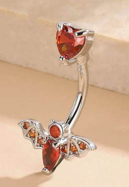 Cubic Zirconia Heart & Bat Decor Navel Belly Ring