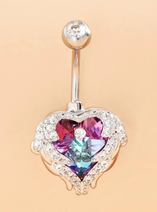 Cubic Zirconia Heart Decor Navel Belly Ring