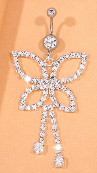 Rhinestone Butterfly Charm Navel Belly Ring