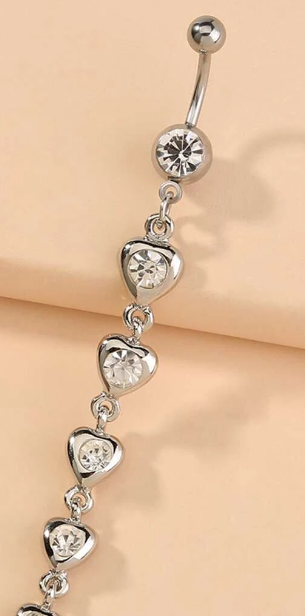 Hearts Rhinestone Decor Belly Ring