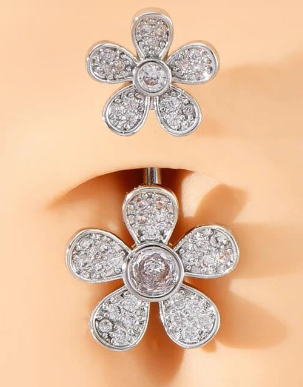 Cubic Zirconia Flower Decor Navel Belly Ring