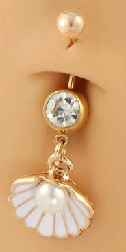 Rhinestone & Pearl Shell Decor Navel Belly Ring