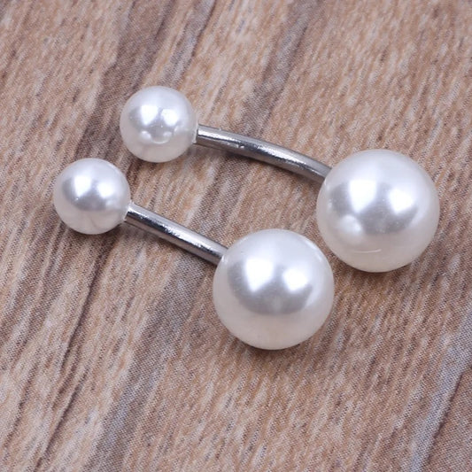 Silver Faux Pearl Belly Ring