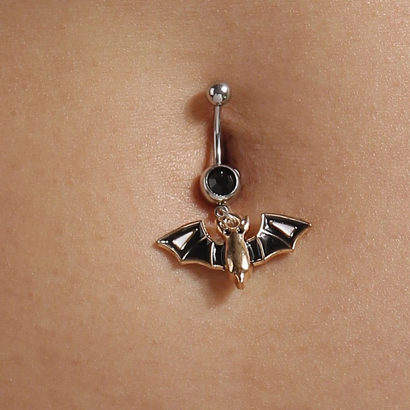 Rhinestone Decor Bat Charm Navel Belly Ring