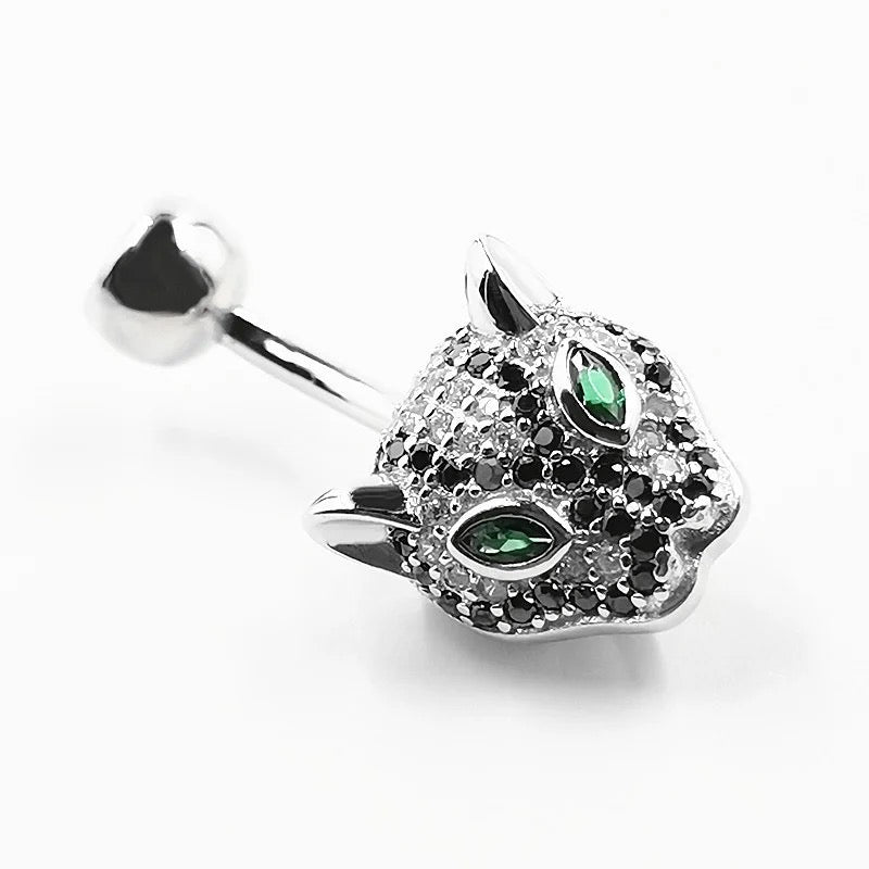 14G Punk Leopard 925 Sterling Silver Belly Ring