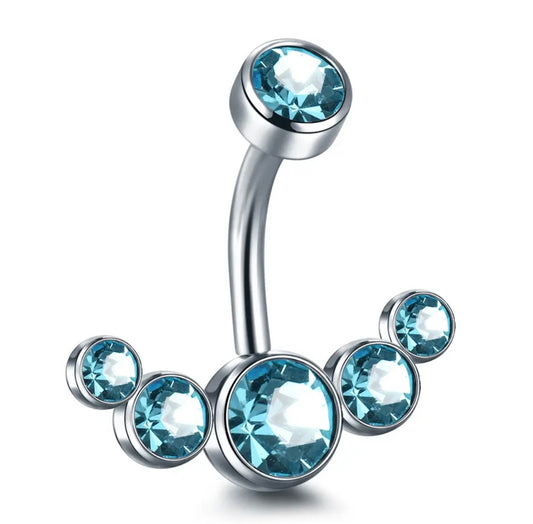 Rhinestone 5 Stones Decor Navel Belly Ring