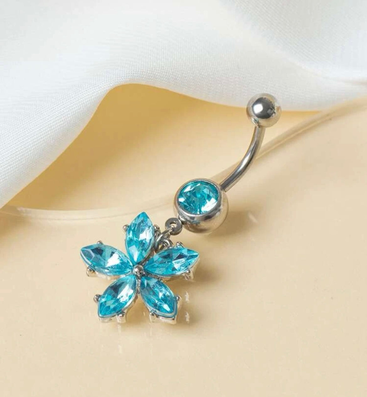 Rhinestone Flower Decor Navel Belly Ring