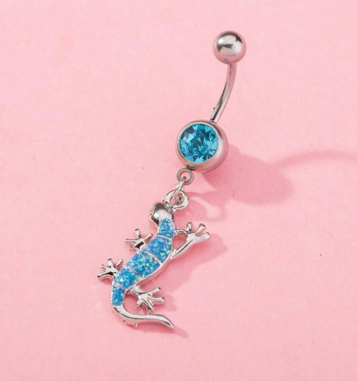 Rhinestone Gecko Decor Navel Belly Ring