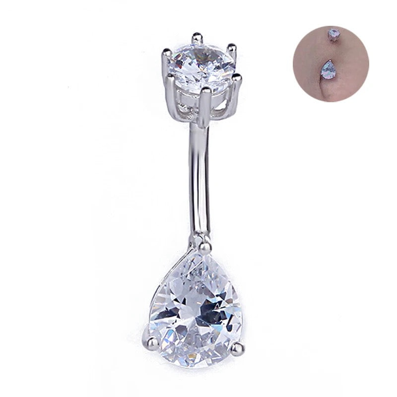 Cubic Zirconia Water-drop Decor Navel Belly Ring