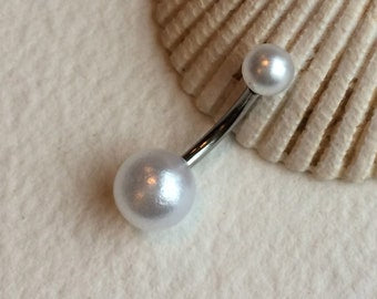 Silver Faux Pearl Belly Ring