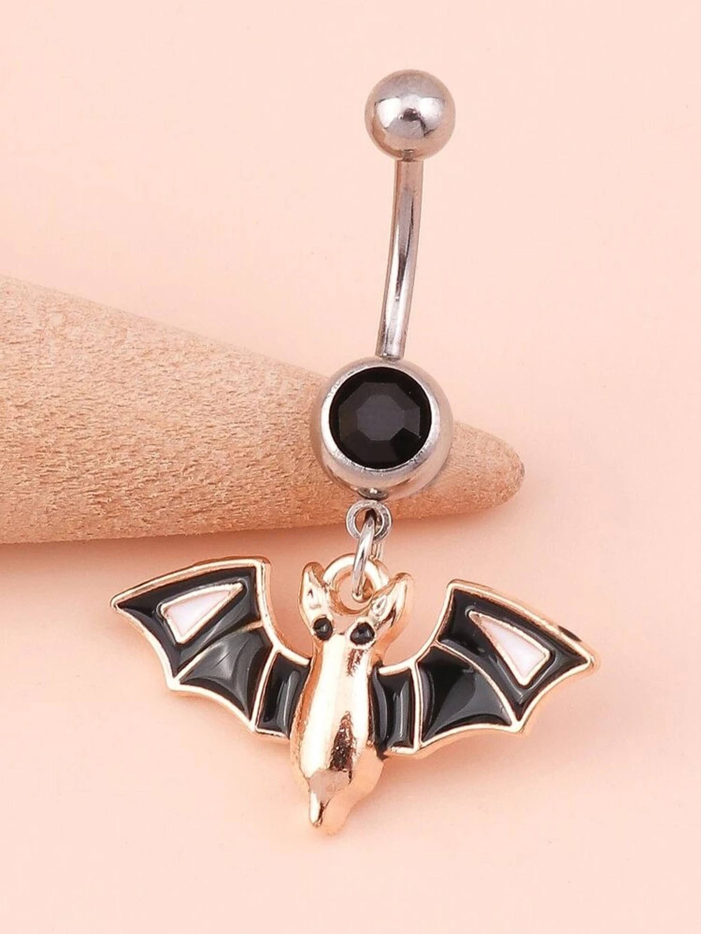 Rhinestone Decor Bat Charm Navel Belly Ring